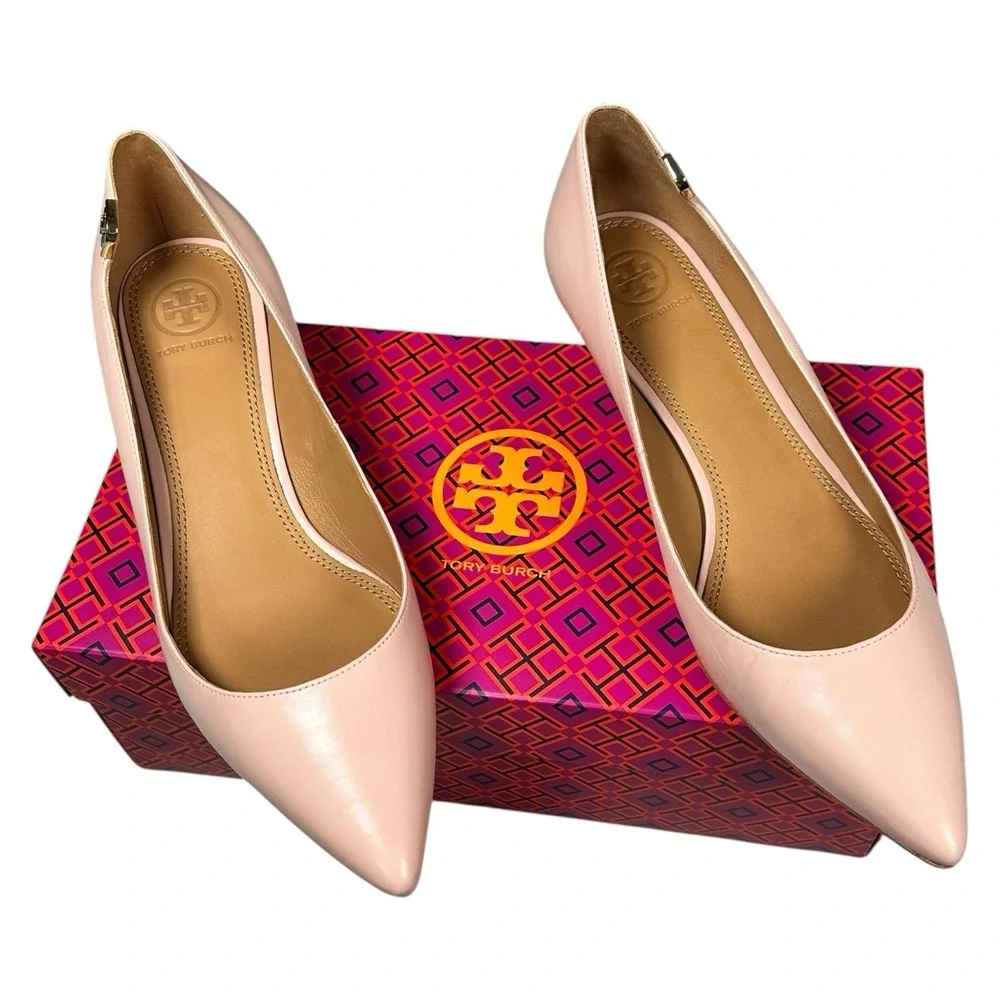 Tory Burch W 8.5 Elizabeth Kitten Pump Nude Blush Sea Shell Pink Pointed Leather